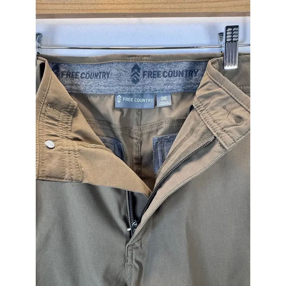 Free Country Men’s Nylon Stretch Trek Shorts 36 Knaki Belted Hiking Outdoor NWT